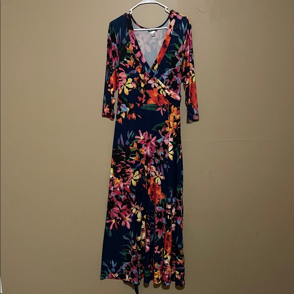 VENUS Vibrant Floral Long Sleeve Dress - Navy and Multicolor